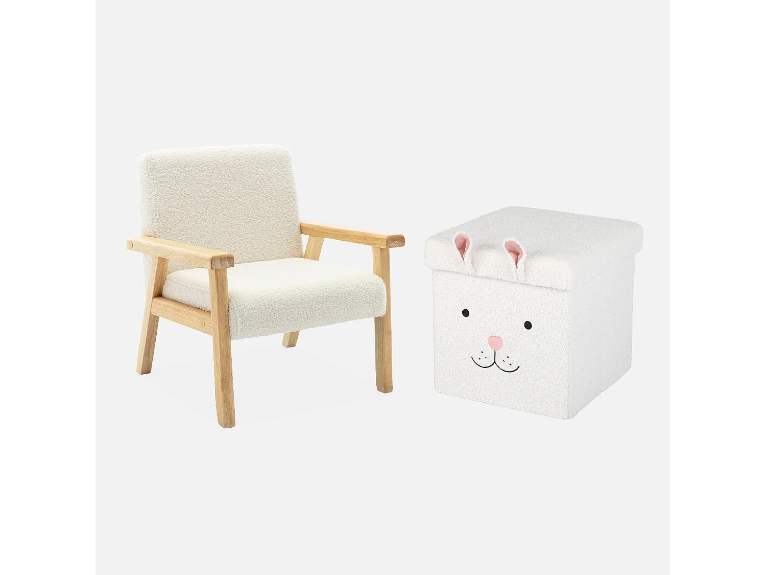 Taburete infantil plegable con conejito, set de 2 blanco