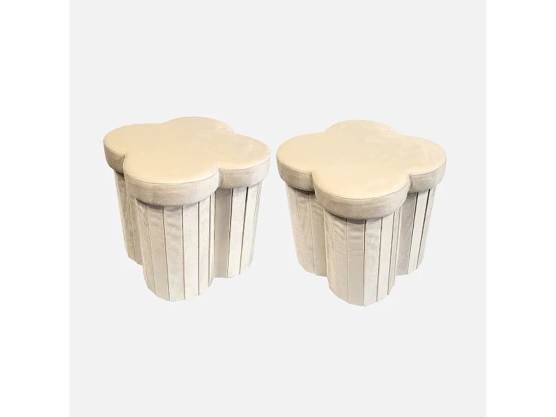 Taburete infantil plegable de terciopelo, set de 2 beige