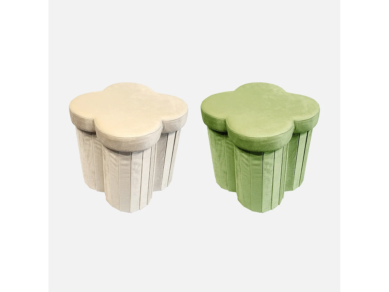 Taburete infantil plegable de terciopelo, set de 2 beige