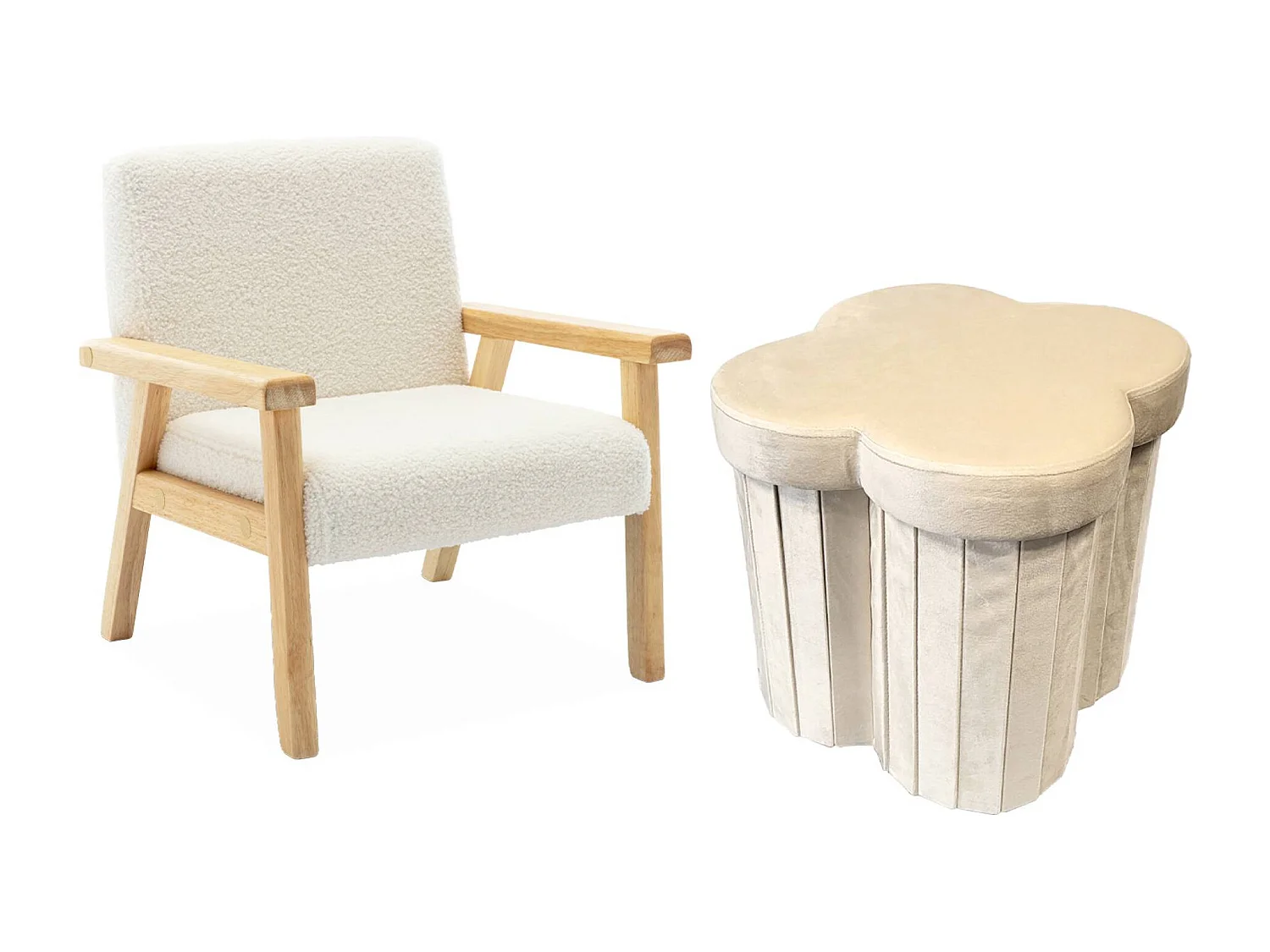 Taburete infantil plegable de terciopelo, set de 2 beige