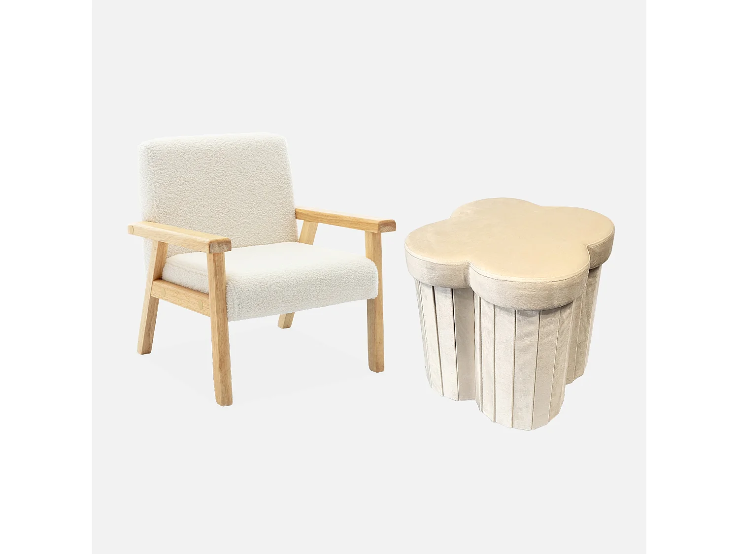 Taburete infantil plegable de terciopelo, set de 2 beige