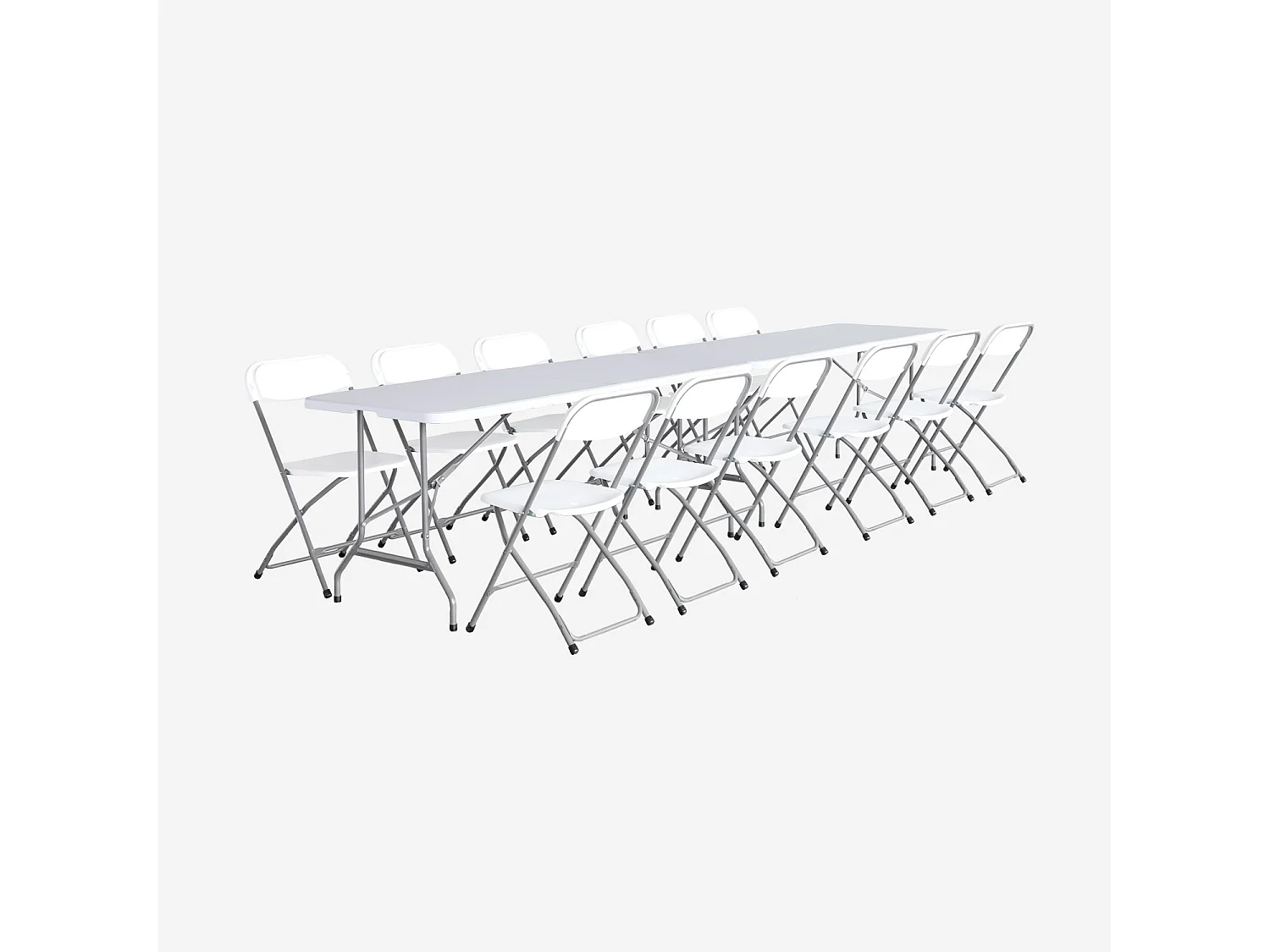 Lot de 2 tables de réception pliables en plastique blanc 180cm + 12 chaises d'appoint. table de camping