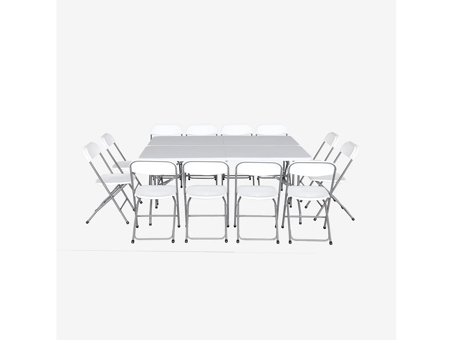 Lot de 2 tables de réception pliables en plastique blanc 180cm + 12 chaises d'appoint. table de camping