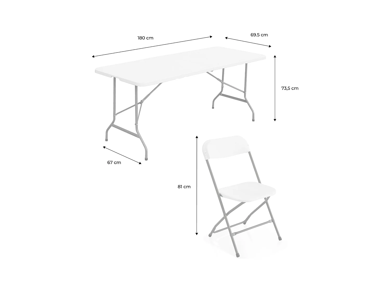 Lot de 2 tables de réception pliables en plastique gris 180cm + 12 chaises d'appoint. table de camping