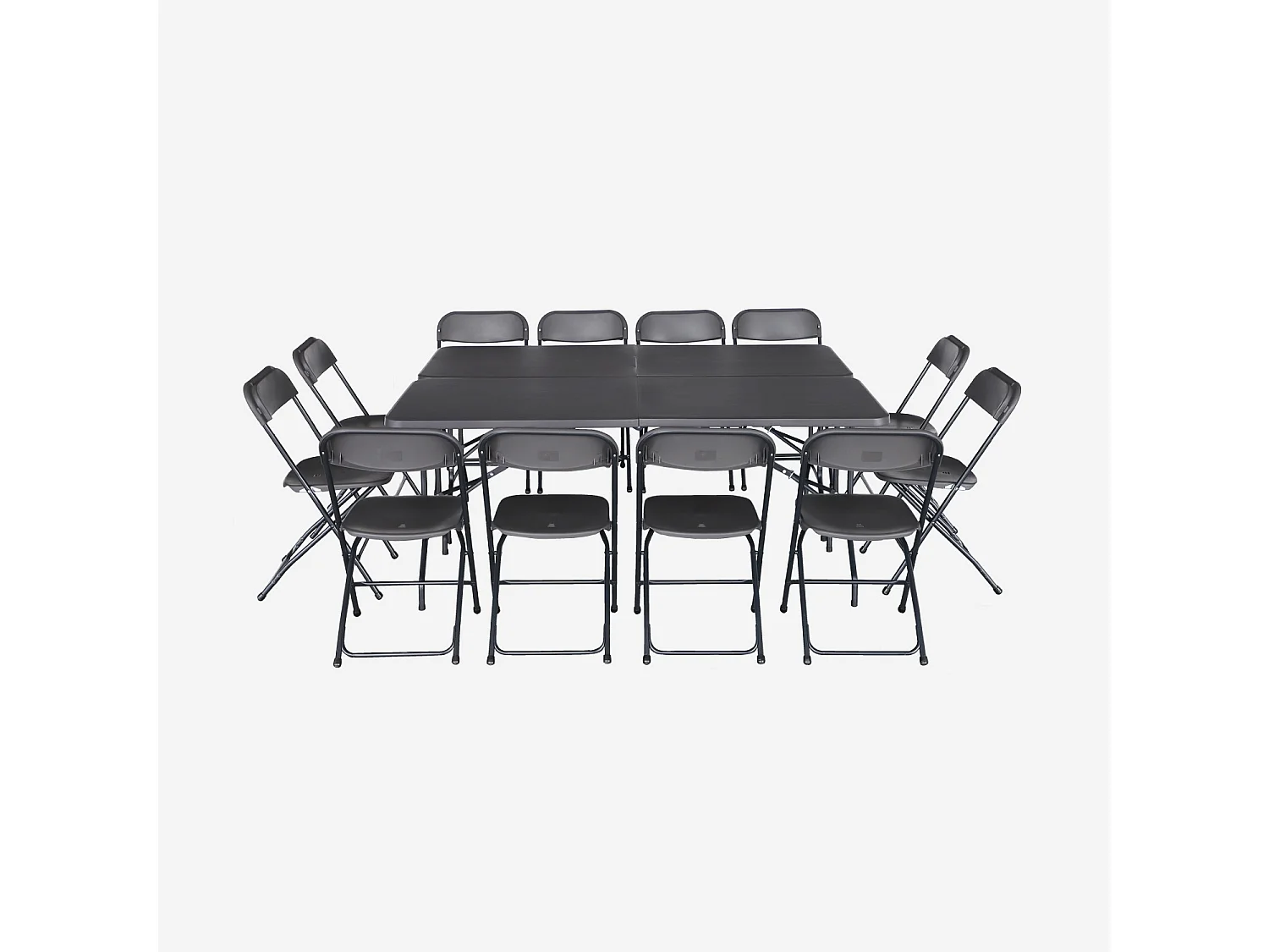 Lot de 2 tables de réception pliables en plastique gris 180cm + 12 chaises d'appoint. table de camping