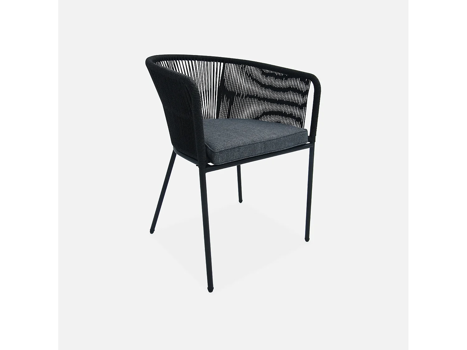 Table intérieur/extérieur bois d'acacia + 4 assises en corde noir et acier