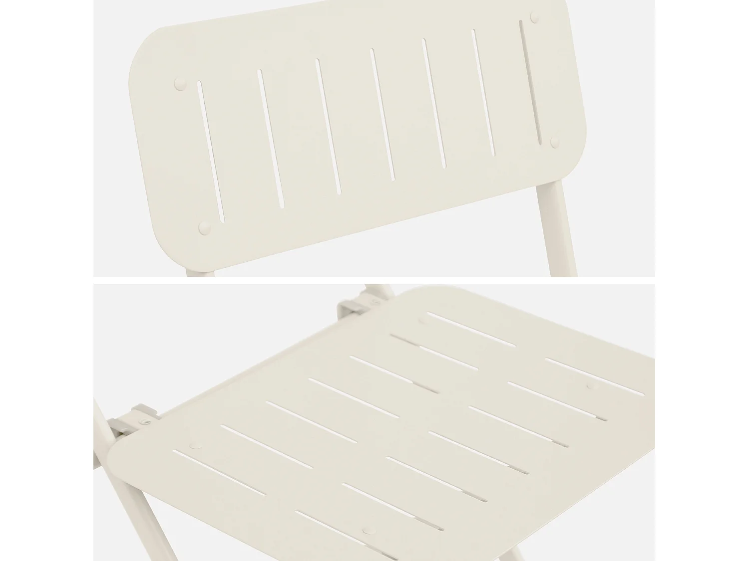 Table de jardin type bistrot pliable beige avec 2 chaises également pliables en acier galvanisé robuste