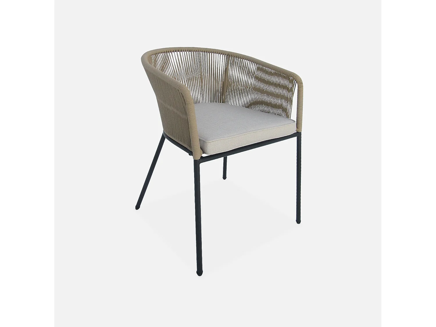 Table intérieur/extérieur bois d'acacia + 4 assises en corde beige et acier