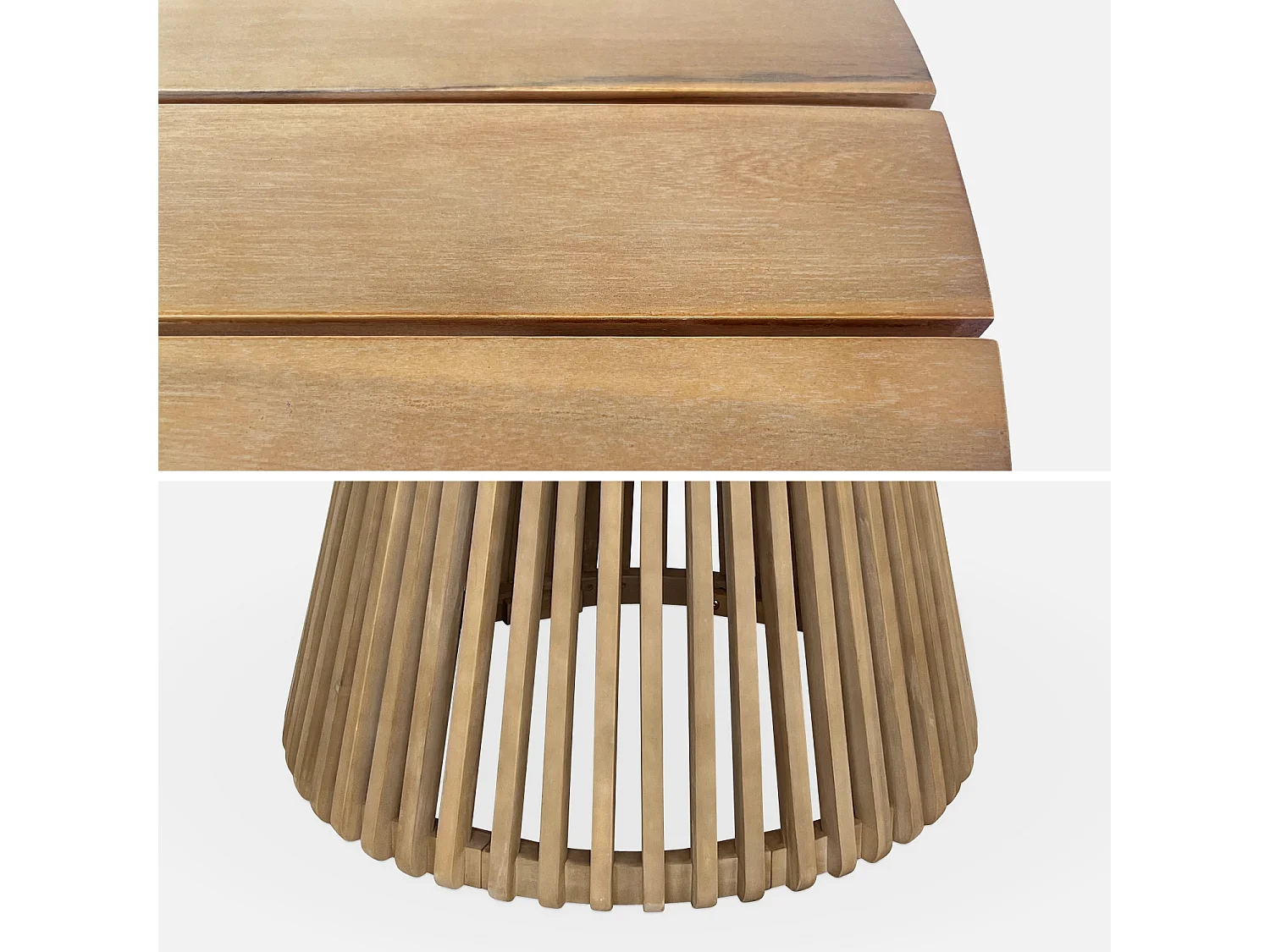 Set tavolo da pranzo rotondo in legno con 4 poltrone in corda, beige