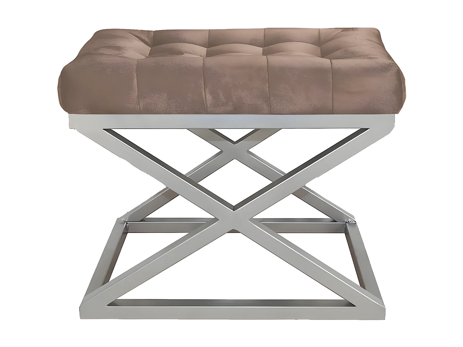 Tabouret assise capitonnée Ulad Métal Argent et Velours Marron