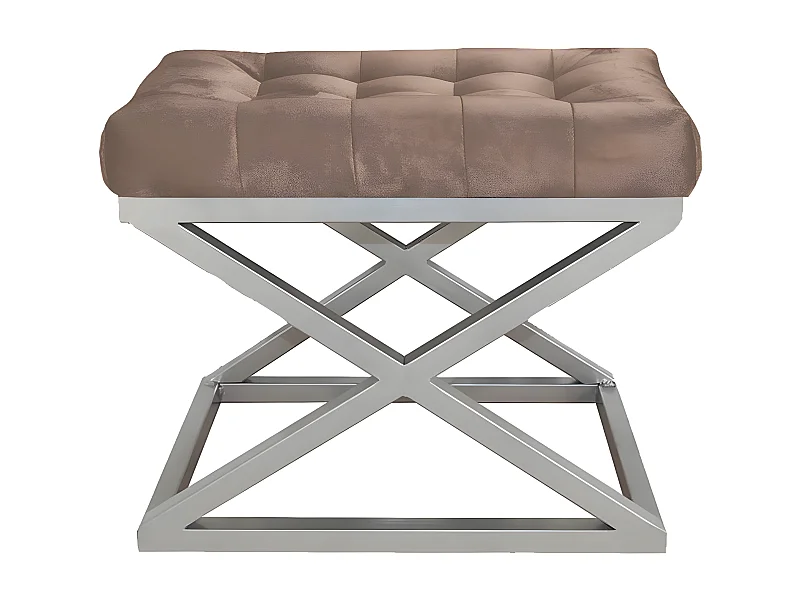 Tabouret assise capitonnée Ulad Métal Argent et Velours Marron