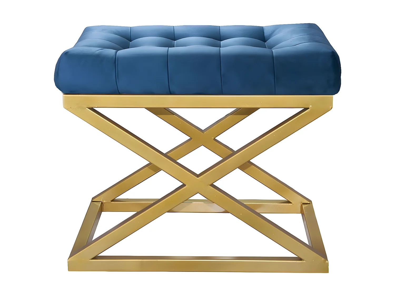 Tabouret assise capitonnée Ulad Métal Or et Velours Bleu