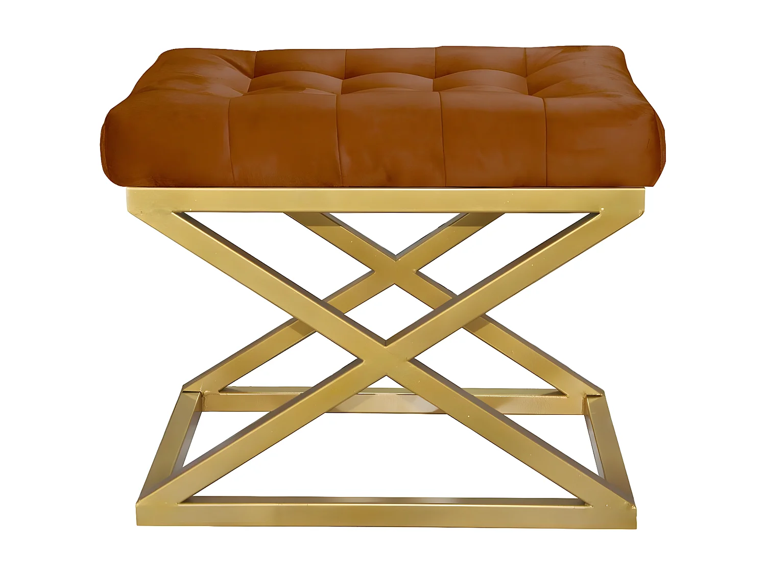 Tabouret assise capitonnée Ulad Métal Or et Velours Terracotta