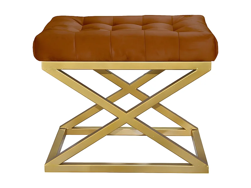 Tabouret assise capitonnée Ulad Métal Or et Velours Terracotta