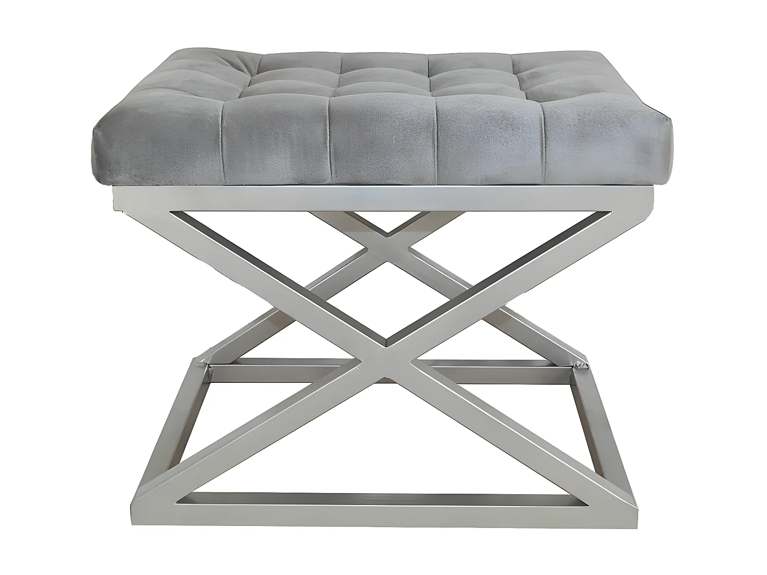 Tabouret assise capitonnée Ulad Métal Argent et Velours Gris