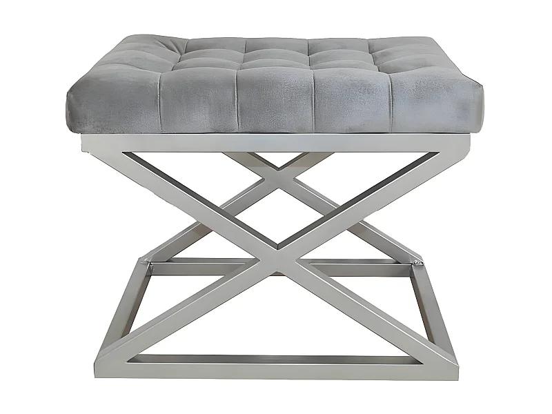 Tabouret assise capitonnée Ulad Métal Argent et Velours Gris
