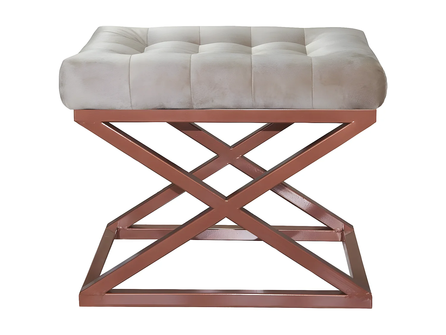 Tabouret assise capitonnée Ulad Métal Cuivre et Velours Blanc crème