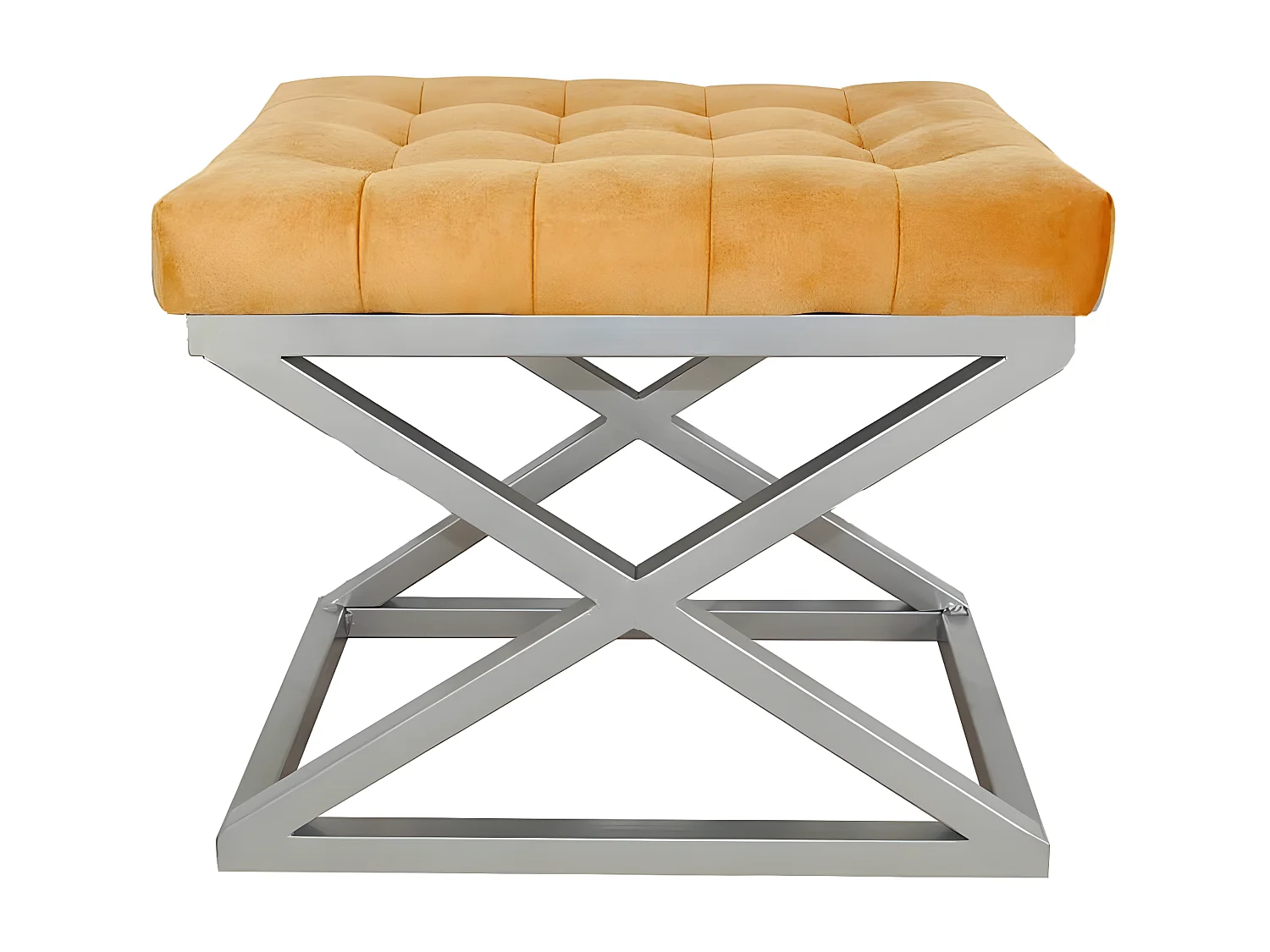 Tabouret assise capitonnée Ulad Métal Argent et Velours Orange
