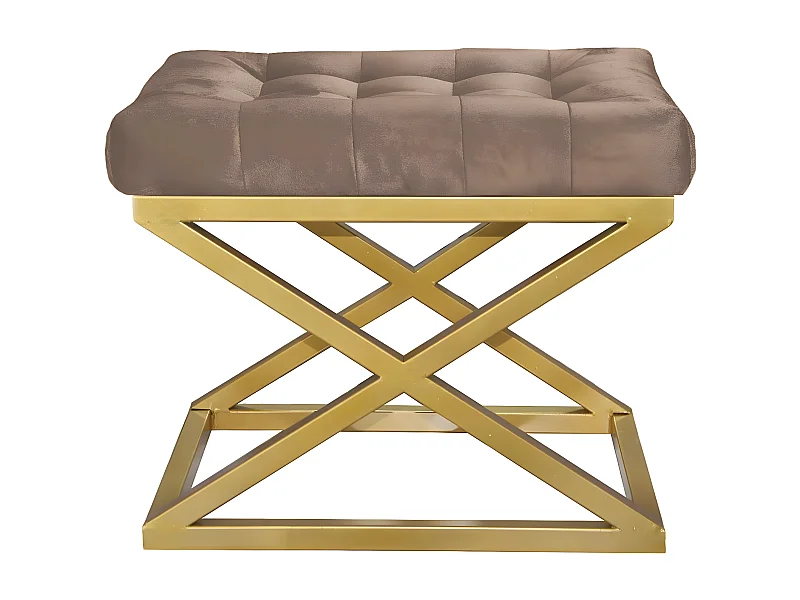 Tabouret assise capitonnée Ulad Métal Or et Velours Marron