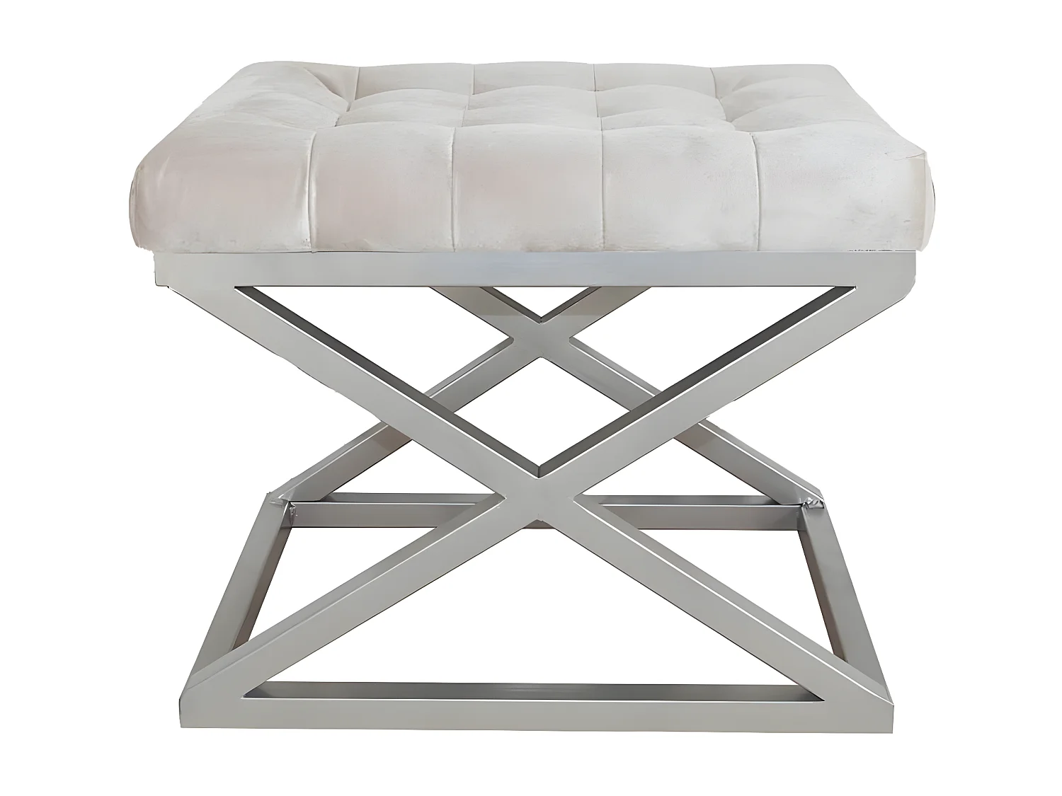 Tabouret assise capitonnée Ulad Métal Argent et Velours Blanc sale