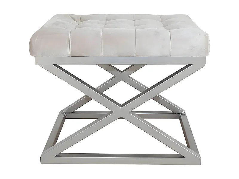 Tabouret assise capitonnée Ulad Métal Argent et Velours Blanc sale