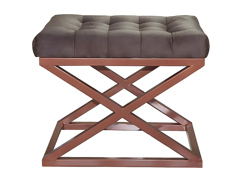 Tabouret assise capitonnée Ulad Métal Cuivre et Velours Marron