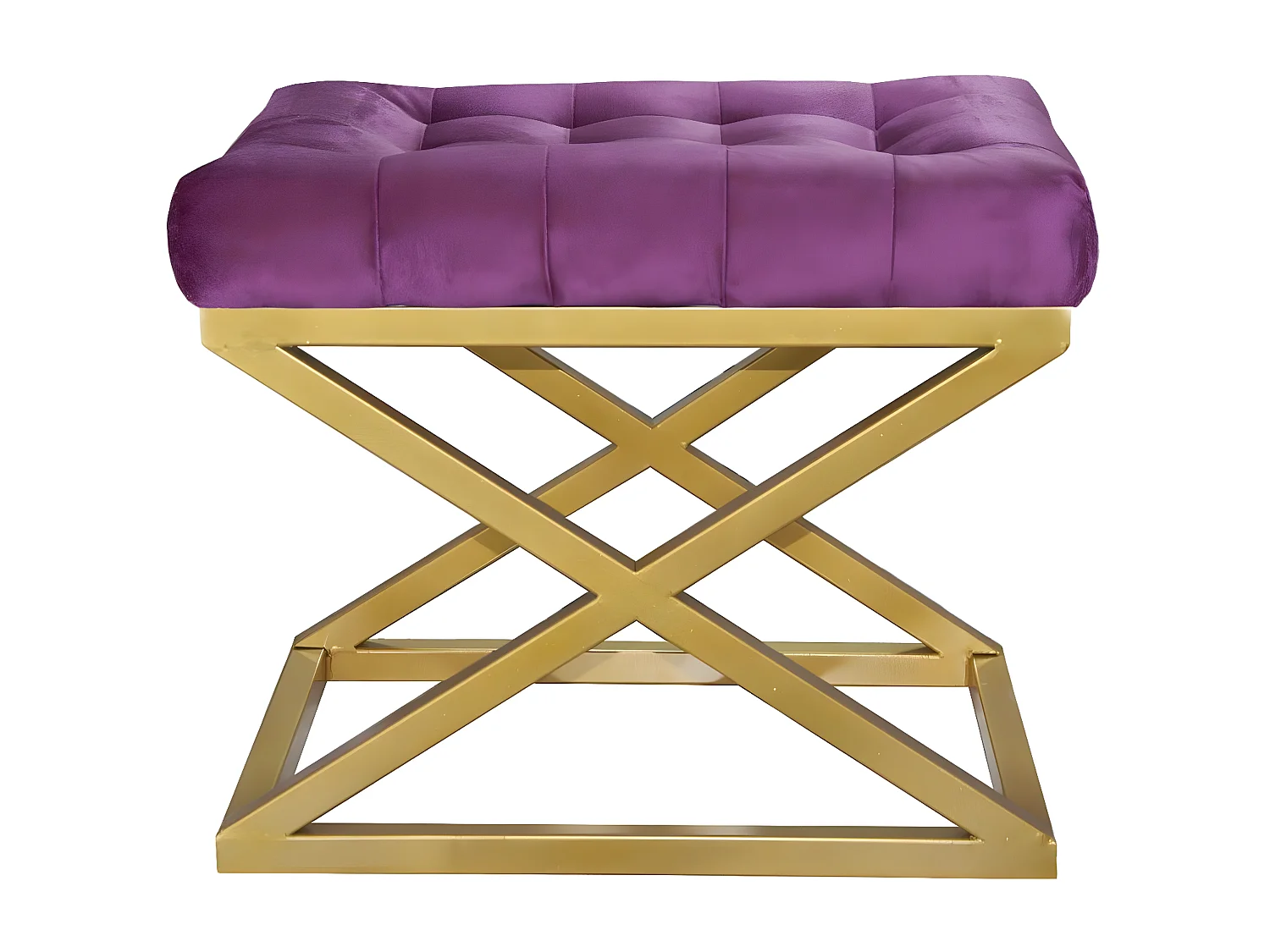 Tabouret assise capitonnée Ulad Métal Or et Velours Violet
