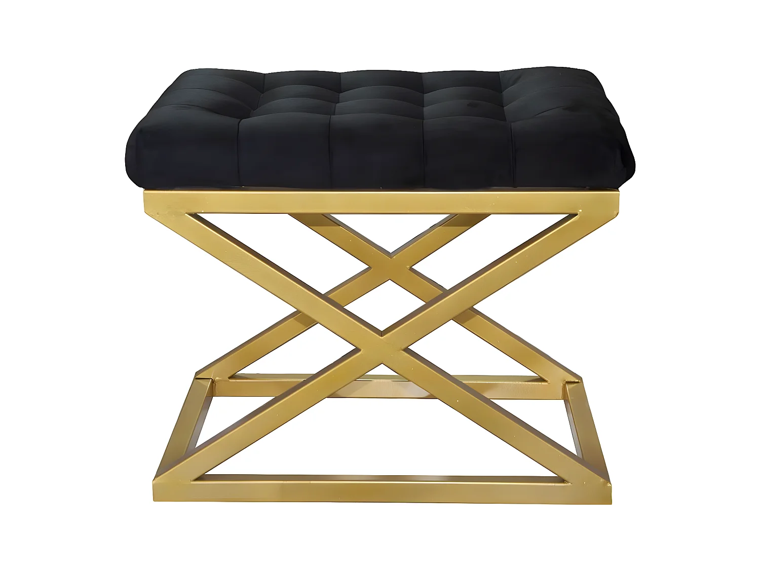 Tabouret assise capitonnée Ulad Métal Or et Velours Noir