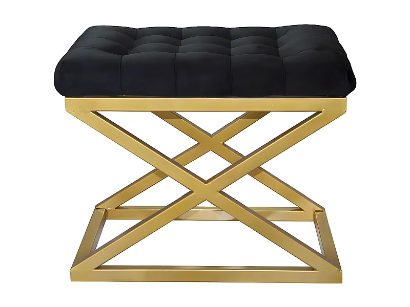 Tabouret assise capitonnée Ulad Métal Or et Velours Noir
