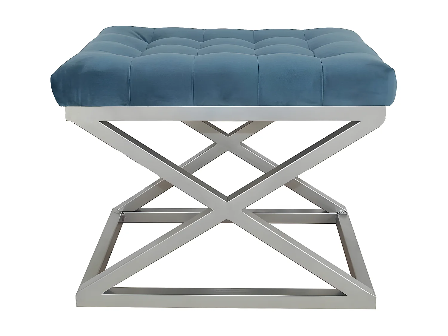 Tabouret assise capitonnée Ulad Métal Argent et Velours Bleu