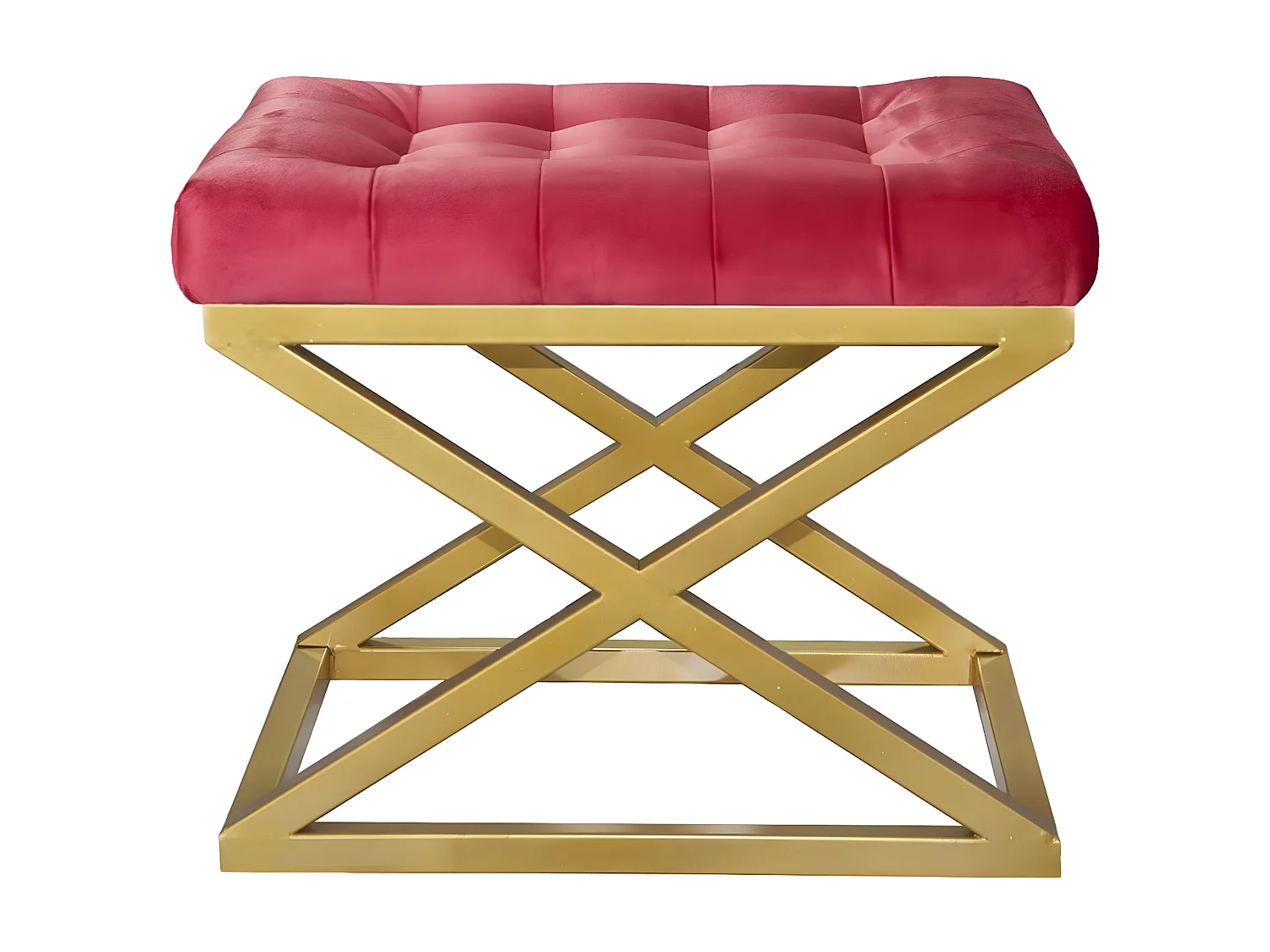 Tabouret assise capitonnée Ulad Métal Or et Velours Rouge