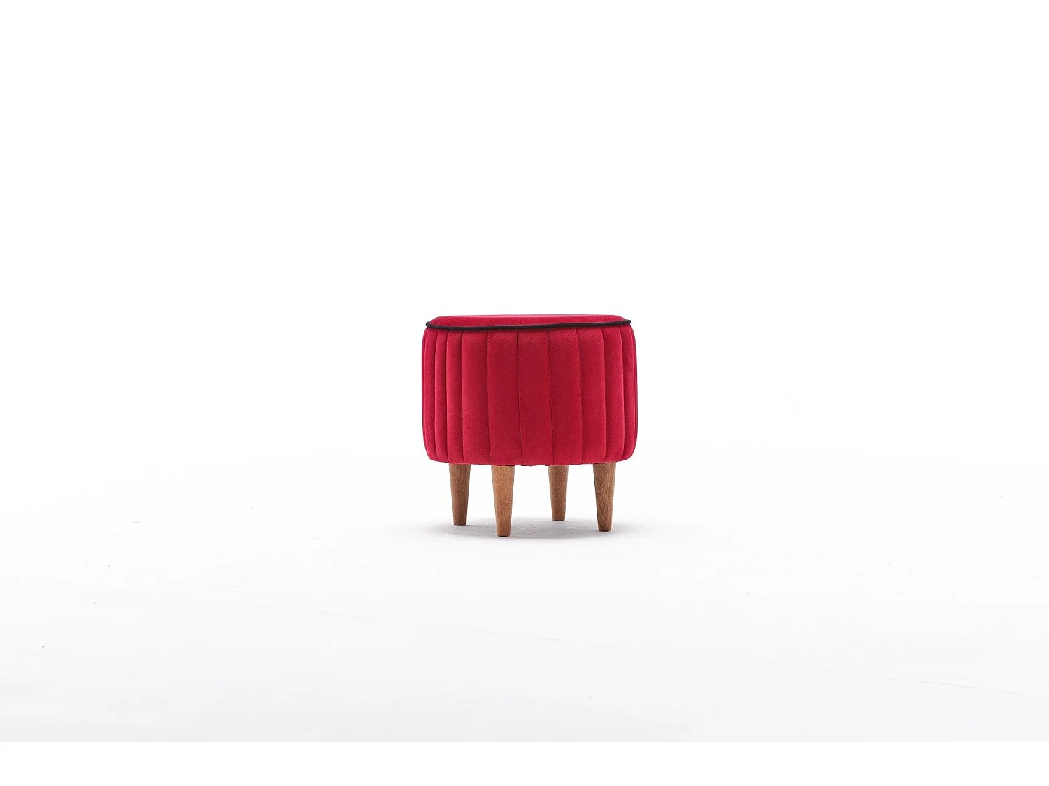 Tabouret Jima D40cm Bois foncé et Velours Rouge et Noir