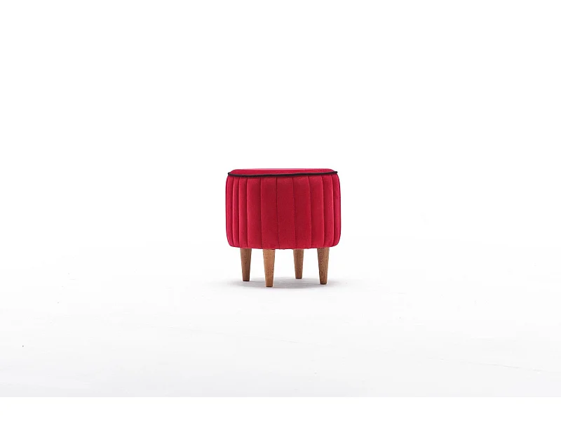 Tabouret Jima D40cm Bois foncé et Velours Rouge et Noir