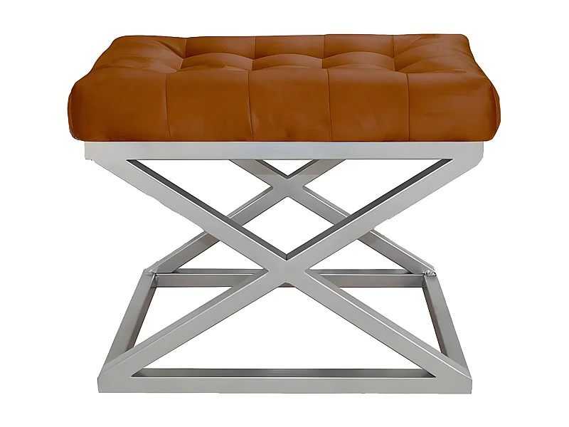 Tabouret assise capitonnée Ulad Métal Argent et Velours Terracotta