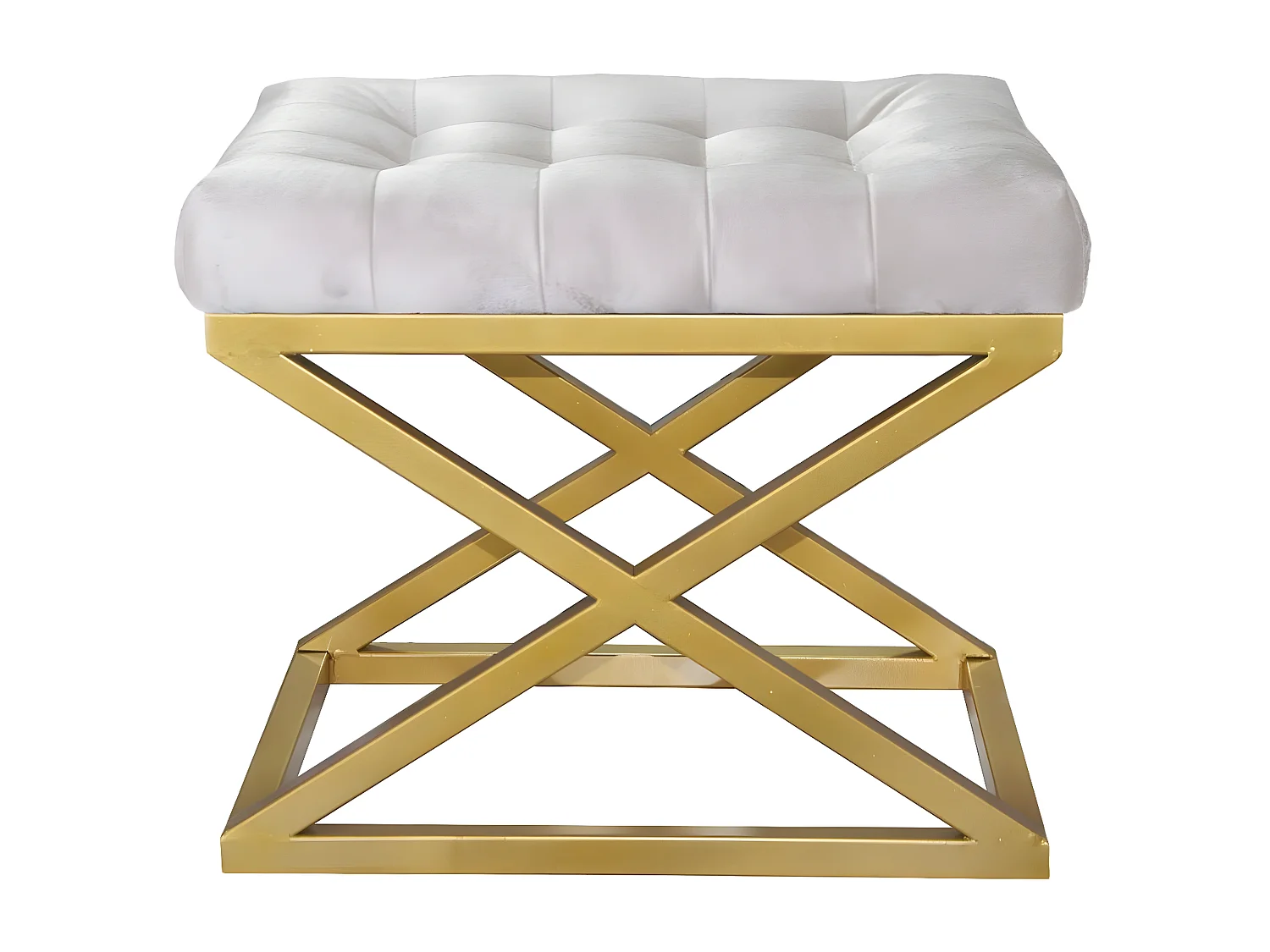Tabouret assise capitonnée Ulad Métal Or et Velours Blanc