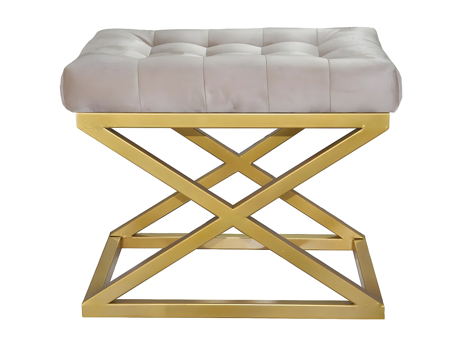 Tabouret assise capitonnée Ulad Métal Or et Velours Blanc crème