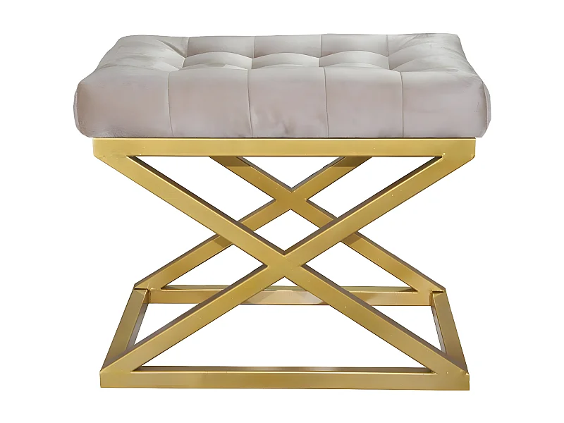 Tabouret assise capitonnée Ulad Métal Or et Velours Blanc crème