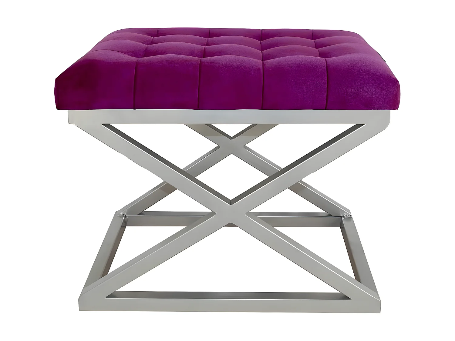 Tabouret assise capitonnée Ulad Métal Argent et Velours Fuchsia