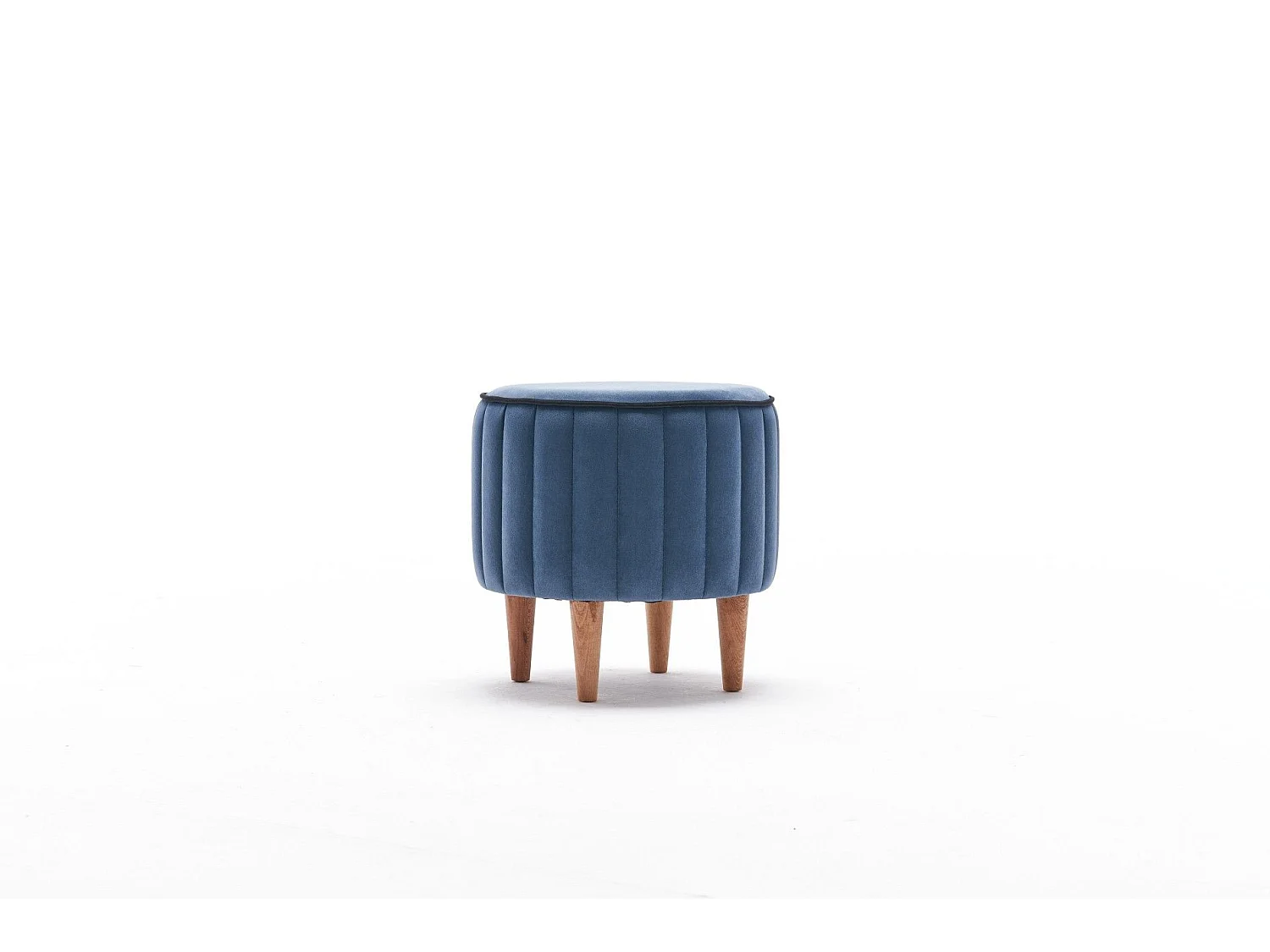 Tabouret Jima D40cm Bois foncé et Velours Bleu et Noir
