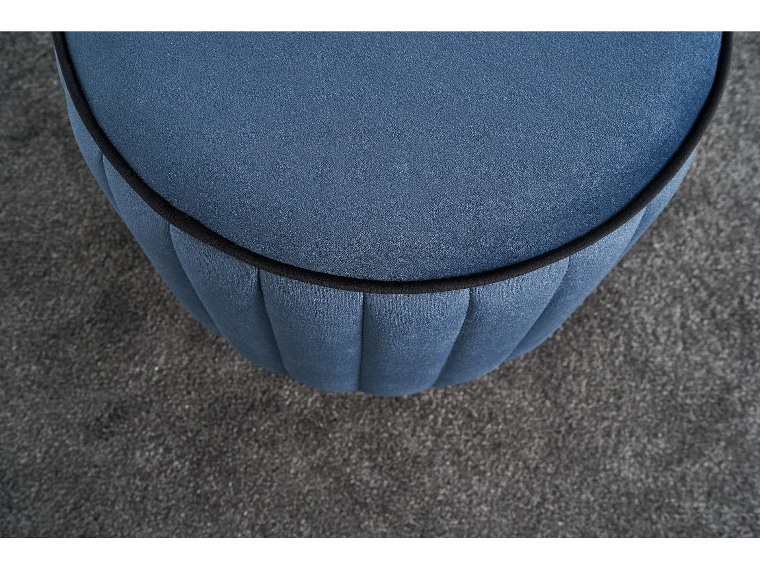 Tabouret Jima D40cm Bois foncé et Velours Bleu et Noir