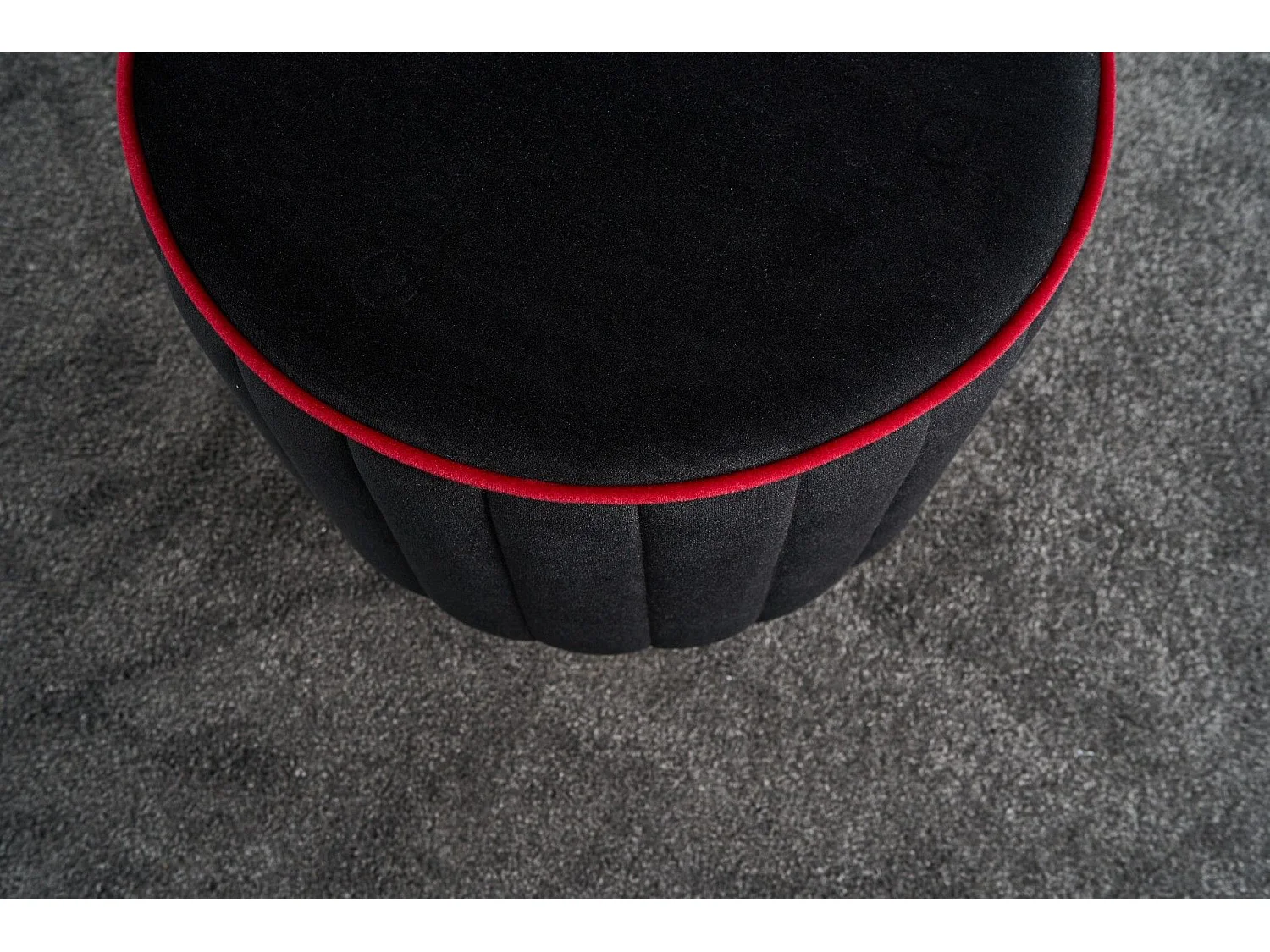 Tabouret Jima D40cm Bois foncé et Velours Noir et Rouge