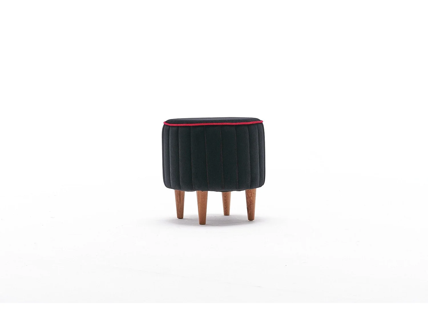 Tabouret Jima D40cm Bois foncé et Velours Noir et Rouge