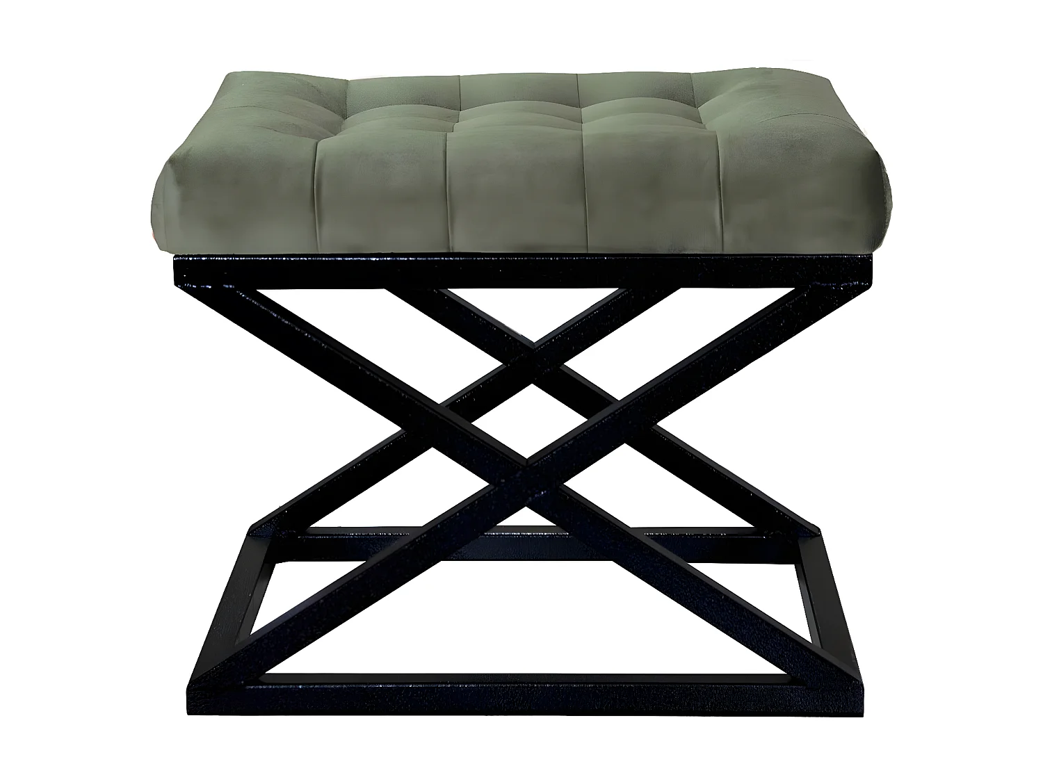 Tabouret assise capitonnée Ulad Métal Noir et Velours Vert foncé