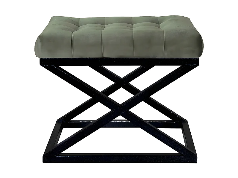 Tabouret assise capitonnée Ulad Métal Noir et Velours Vert foncé