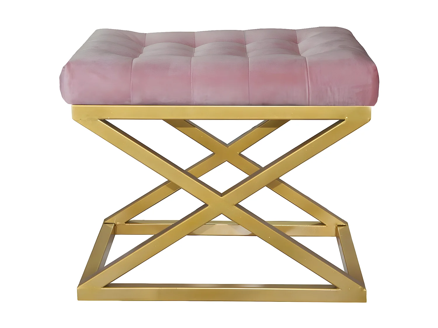 Tabouret assise capitonnée Ulad Métal Or et Velours Rose