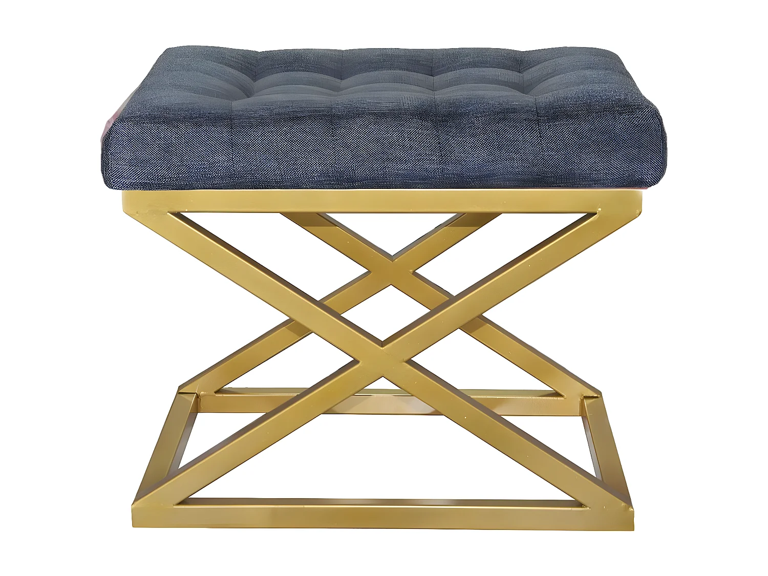 Tabouret assise capitonnée Ulad Métal Or et Velours Bleu foncé