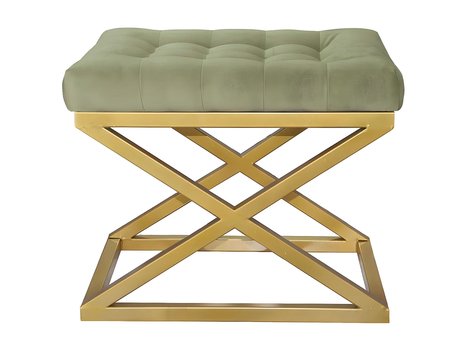 Tabouret assise capitonnée Ulad Métal Or et Velours Vert clair