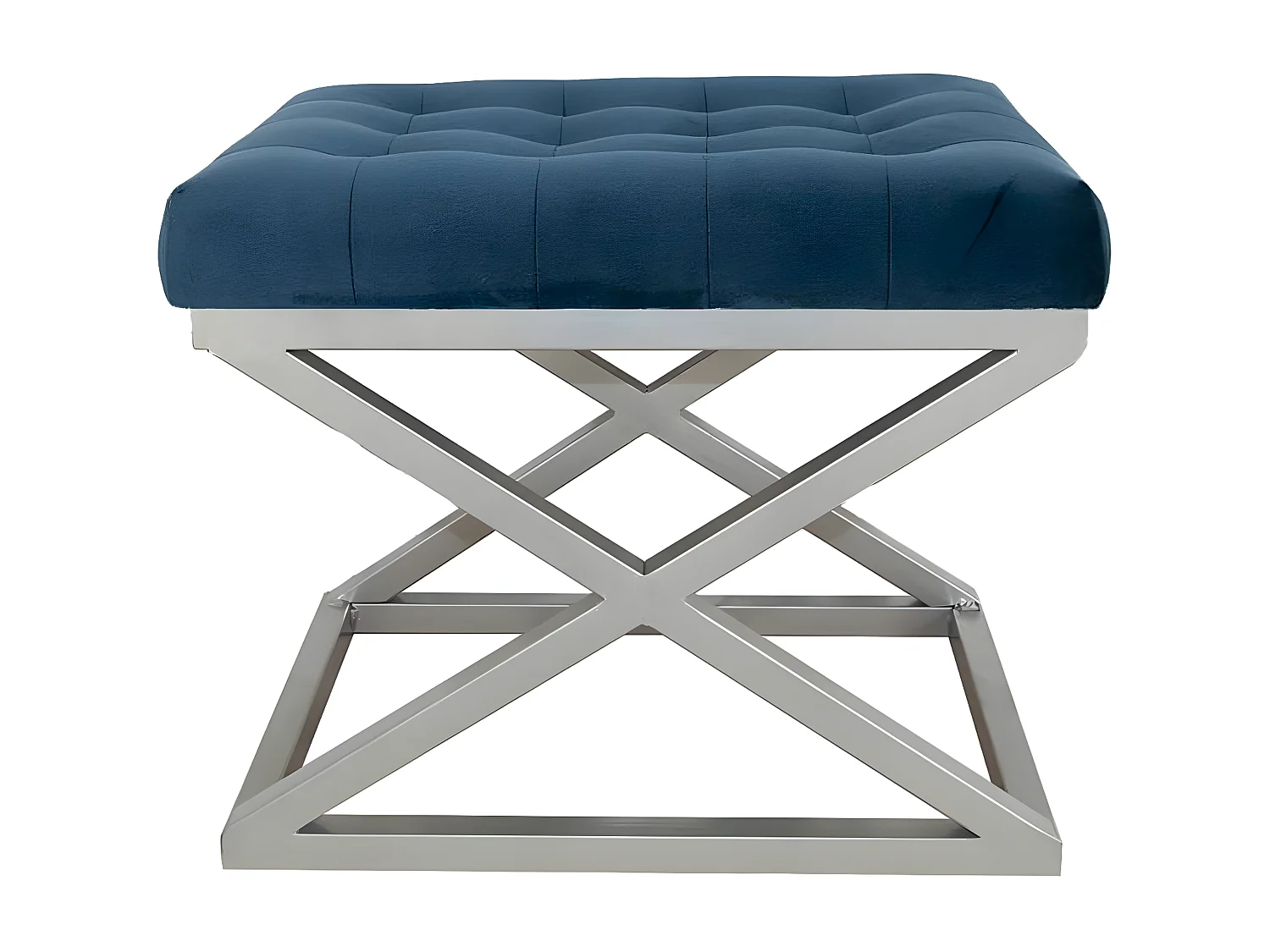 Tabouret assise capitonnée Ulad Métal Argent et Velours Bleu marine