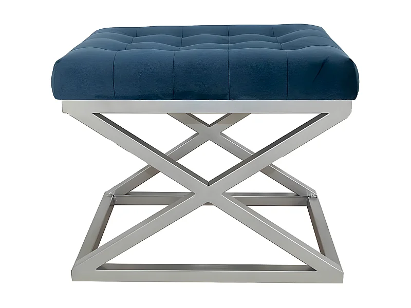 Tabouret assise capitonnée Ulad Métal Argent et Velours Bleu marine