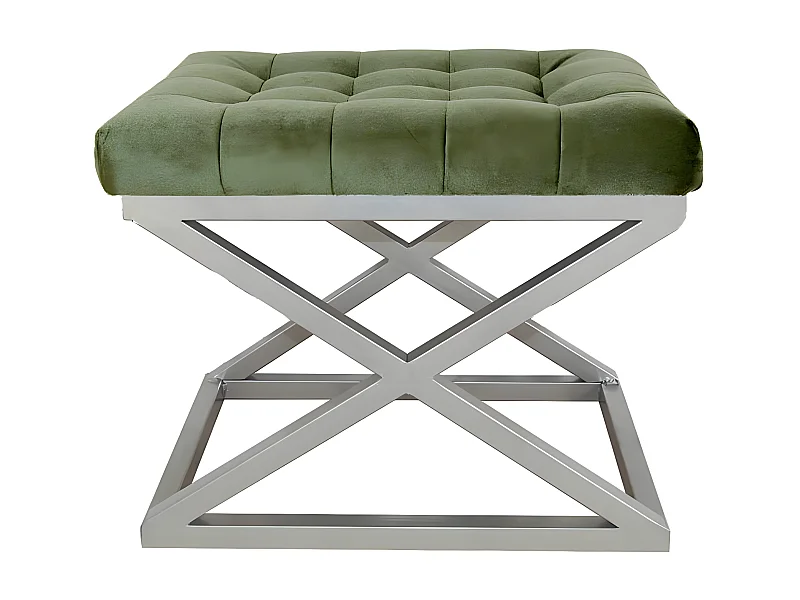 Tabouret assise capitonnée Ulad Métal Argent et Velours Vert foncé